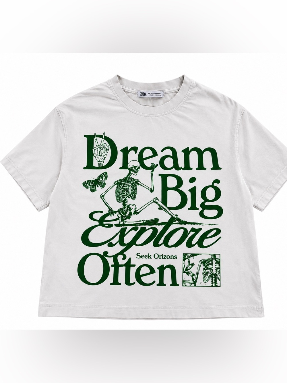 ZARA Men’s Skeleton Graphic Tee Dream Big Oversized Boxy Shirt S